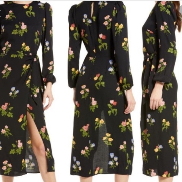 NEW Reformation Reza Floral Long Sleeve Midi Dress In Night Bloom Size 2 - Picture 4 of 16